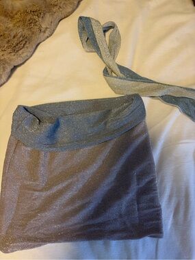 Shimmery Metallic Blue Tube Top with Neck Scarf